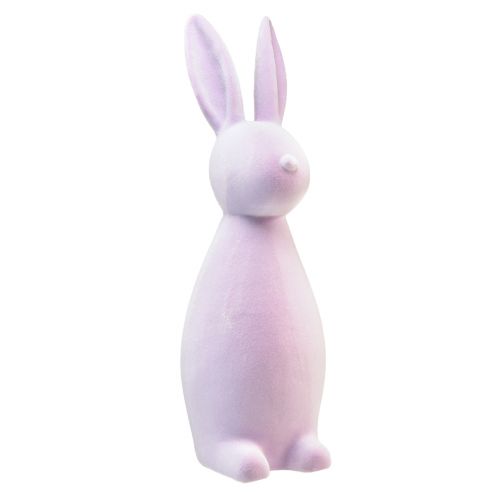 Floristik21 Osterhasen Deko Hase stehend beflockt Flieder Lila H47cm