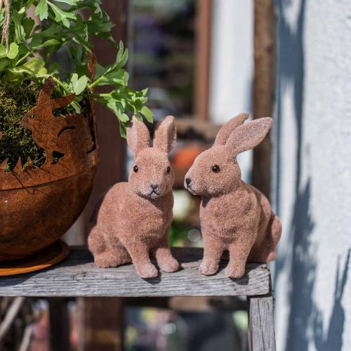 Artikel Hase beflockt Braun 11cm, 13,5cm 6 St