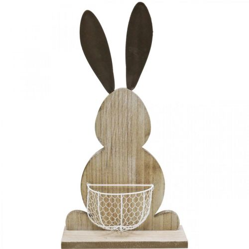 Floristik21 Holzhase mit Korb, Frühlingsdeko, Osterhase mit Pflanzkorb Natur, Weiß H48cm