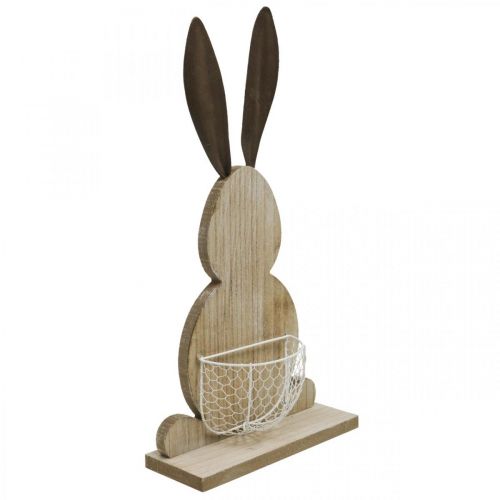 Floristik21 Holzhase mit Korb, Frühlingsdeko, Osterhase mit Pflanzkorb Natur, Weiß H48cm