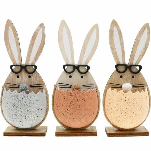 Floristik21.de Hasen 3St-12295 im Frühlingsdeko, mit Holz-Hase Osterhasen Ei, Brille,