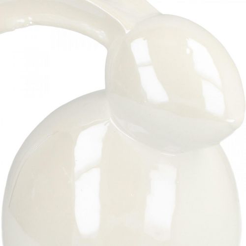 Floristik21 Dekohase, Osterdeko, Keramik Osterhase Weiß, Perlmuttfarben H9,5cm 4St
