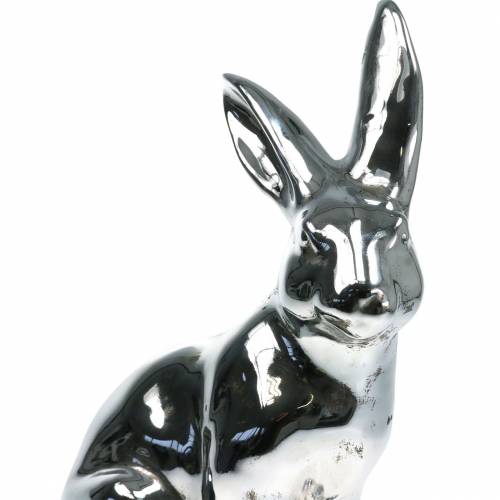 Floristik21 Hase Silber Antik H35cm Großer Dekohase für Schaufenster