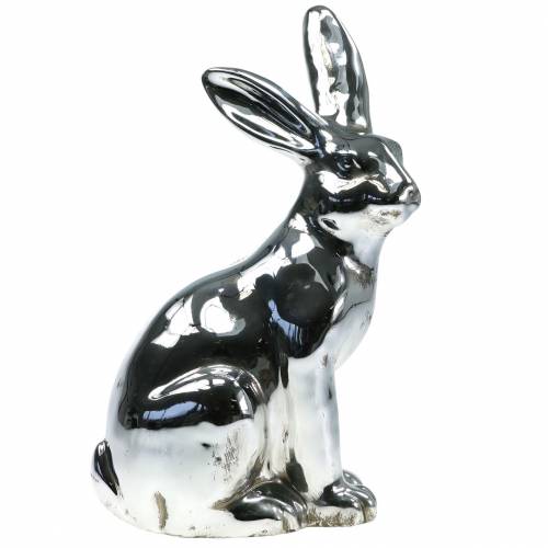 Floristik21 Hase Silber Antik H35cm Großer Dekohase für Schaufenster