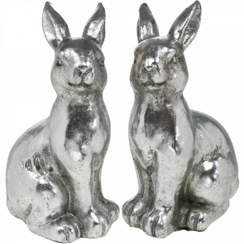 Deko Hase sitzend Osterdeko Silbern Vintage H17cm 2 St