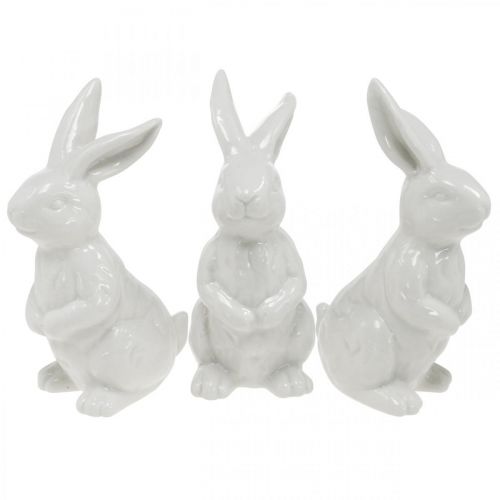 Floristik21 Keramik Hase sitzend Weiß Osterhase Osterdeko H14,5cm 3St