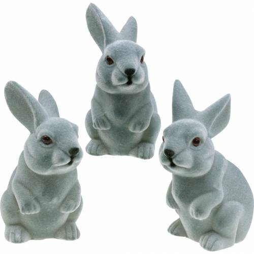 Osterhase aufrecht sitzend, Dekofigur Hase beflockt, Osterdeko 3St Osterhase aufrecht sitzend, Dekofigur Hase beflockt, Osterdeko 3St