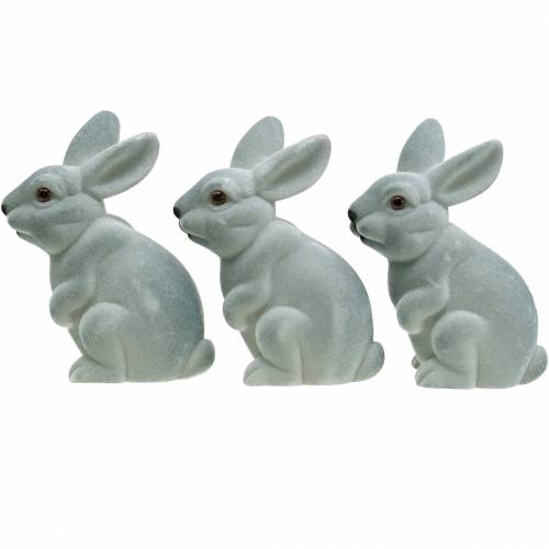 Osterhase aufrecht sitzend, Dekofigur Hase beflockt, Osterdeko 3St