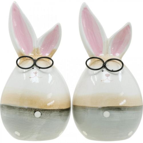 Floristik21 Deko Osterhasen Keramik mit Brille, Osterdekoration Hasenpaar H19cm 2St
