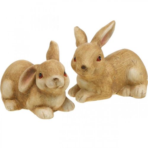 Floristik21 Osterhase liegend Braun Keramik Hasenpaar Deko Figur 15,5cm 2St