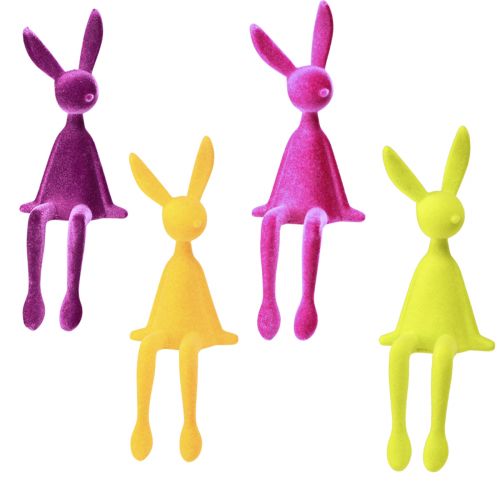 Osterhasen Kantenhocker Set: Bunte Deko-Hasen beflockt – 2. Wahl – 28cm, 4-teilig