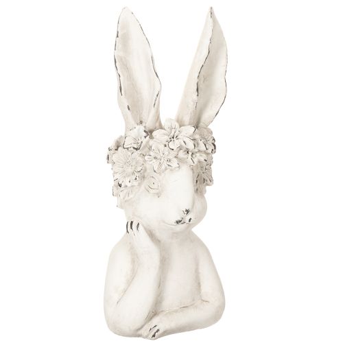 Deko Hase aus Keramik in Grau mit Blumenkranz 34cm – Elegante Osterdeko