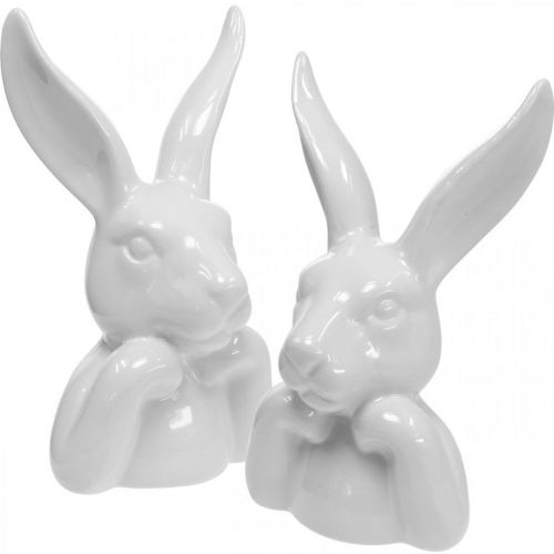 Floristik21.de Deko Hase Keramik Weiß, Hasenbüste Osterdeko H17cm 3St-03353