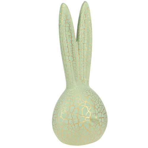 Floristik21 Hasenkopf Osterdekoration Mintgrün Gold Keramik Krakelee 28cm