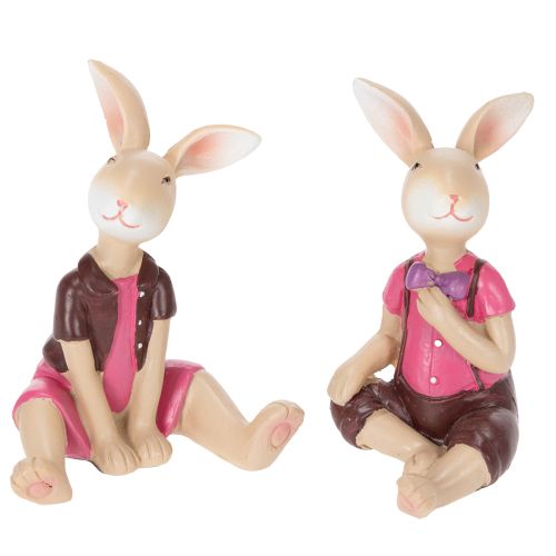 Osterhasen Figuren Set 4-teilig 9cm Rosa Braun Deko für Tisch & Frühling