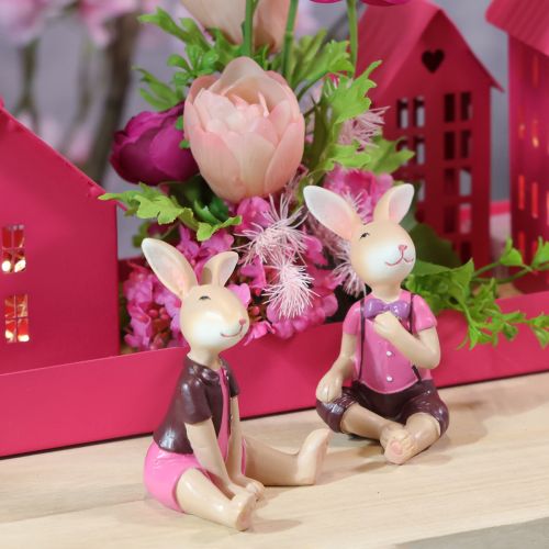 Artikel Osterhasen Figuren Set 4-teilig 9cm Rosa Braun Deko für Tisch & Frühling