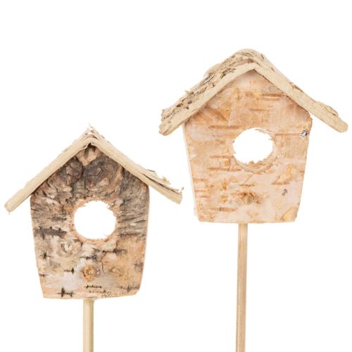 Deko-Vogelhaus Birke 5cm mit Stab 17cm 4er-Set