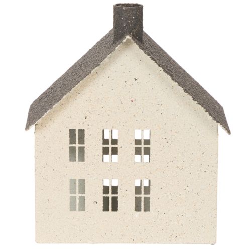 Lichthaus aus Metall 16cm Grau Beige Windlicht Hausform | Floristik21.de