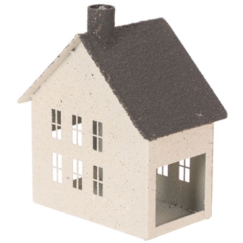 Lichthaus aus Metall 16cm Grau Beige Windlicht Hausform | Floristik21.de