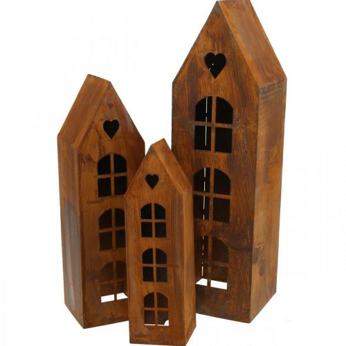 Windlicht Haus Metall Deko Haus Fenster Edelrost 3er-Set