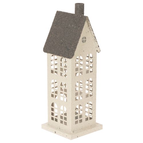 Dekohaus aus Metall 28cm Beige mit grauem Dach für Innenbereiche