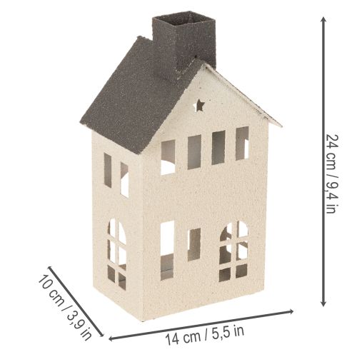 Dekohaus aus Metall 24cm mit Schornstein und Fenstern, Grau-Beige | Floristik21.de