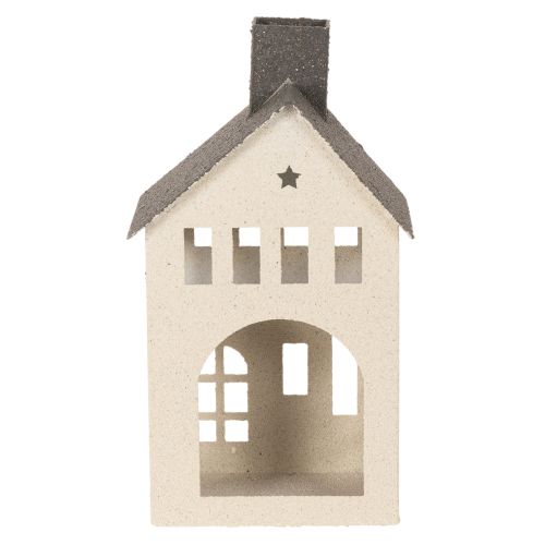 Dekohaus aus Metall 24cm mit Schornstein und Fenstern, Grau-Beige | Floristik21.de