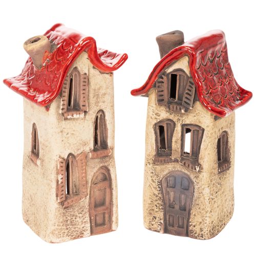 Set Keramikhaus Dekoration 15cm rot-braun 2-teilig für Innenbereiche