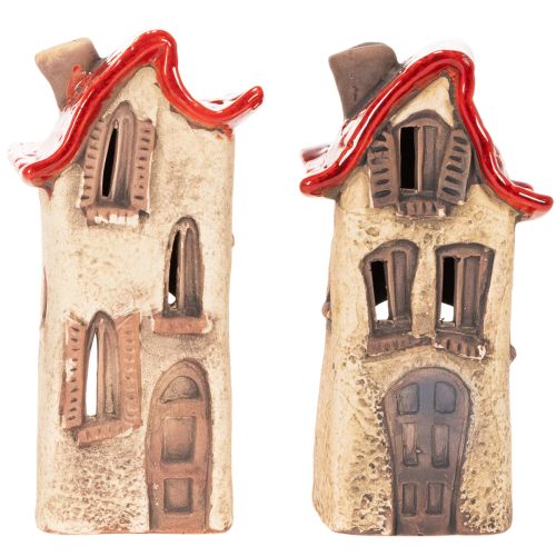 Set Keramikhaus Dekoration 15cm rot-braun 2-teilig für Innenbereiche | Floristik21.de