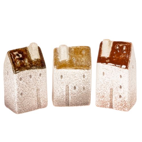 Dekohaus Set Keramik Miniatur Häuser 9 cm Braun 3 Stück