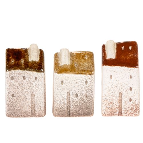 Dekohaus Set Keramik Miniatur Häuser 9 cm Braun 3 Stück | Floristik21.de