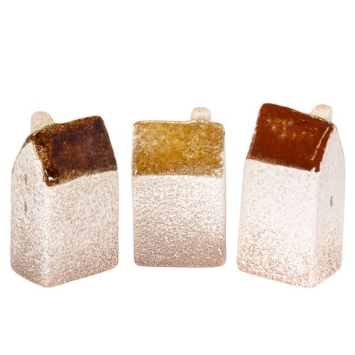 Dekohaus Set Keramik Miniatur Häuser 9 cm Braun 3 Stück | Floristik21.de