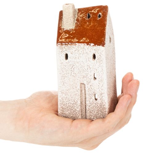 Keramik Teelichthäuser mit Schornstein 13 cm handbemalt 2-teilig | Floristik21.de
