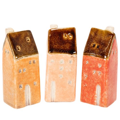 Keramik Miniaturhaus 10 cm, 3-tlg., braune Dächer, Innenbereich