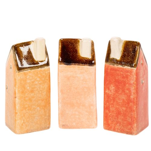 Keramik Miniaturhaus 10 cm, 3-tlg., braune Dächer, Innenbereich | Floristik21.de