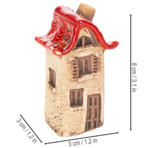 Keramikhaus Set, 2 Minihäuschen, Rot-Beige, 8cm, Innenbereich | Floristik21.de