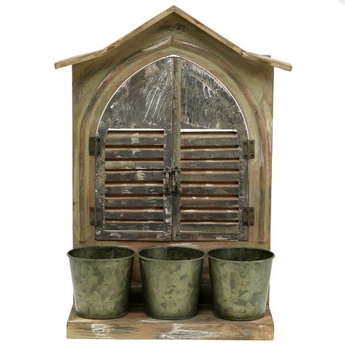 Floristik21 Deko-Fenster Holz mit 3 Blumentöpfen H49cm