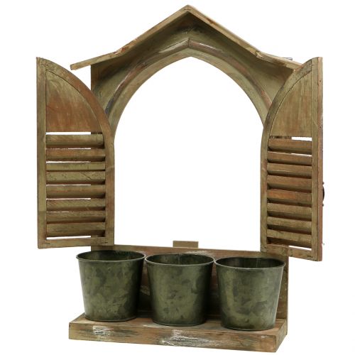 Floristik21 Deko-Fenster Holz mit 3 Blumentöpfen H49cm