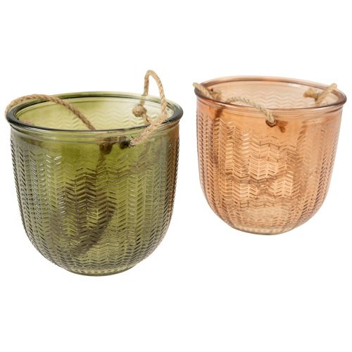 Hängetopf Glas Deko Glastopf Retro Grün Braun 14,5cm 2St