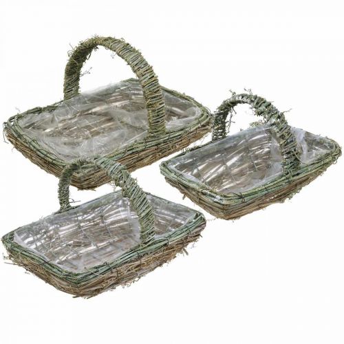 Korb zum Bepflanzen, Blumenkorb, Rebenzweige Shabby-Chic L42cm/34cm/28cm 3er-Set