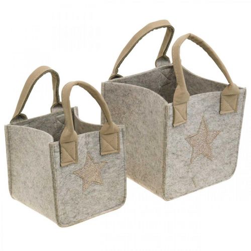 Floristik21 Deko-Übertopf Filz Tasche Weihnachtsdeko Beige 20/16cm 2er-Set