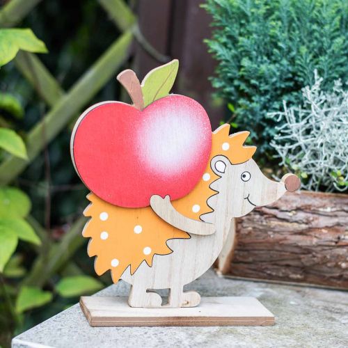 Floristik21 Herbstfigur, Igel mit Apfel und Pilz, Holzdeko Orange/Rot H24/23,5cm 2er-Set