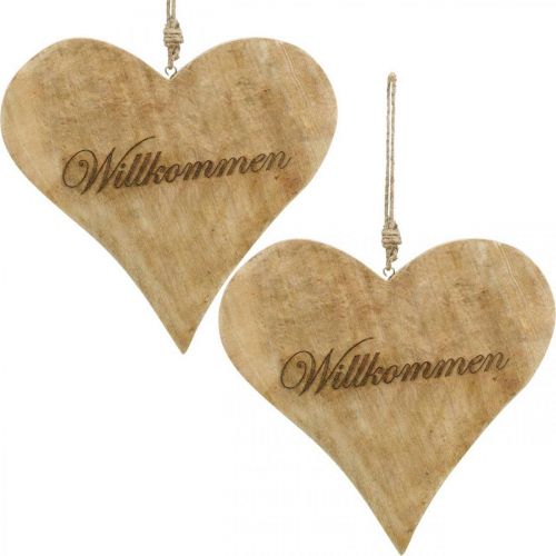 Herz aus Holz, Willkommen Schild, Dekoherz zum Hängen H24cm 2St