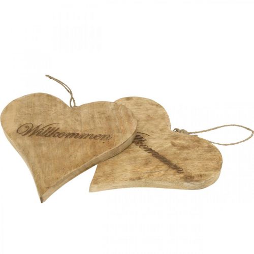 Floristik21 Herz aus Holz, Willkommen Schild, Dekoherz zum Hängen H24cm 2St