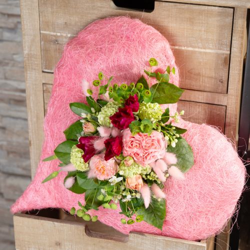 Floristik21 Herz Deko mit Sisalfasern Hell Rosa Sisalherz 40x40cm