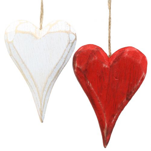 Floristik21 Herzen aus Holz zum Hängen Rot, Weiß 11,5cm 4St