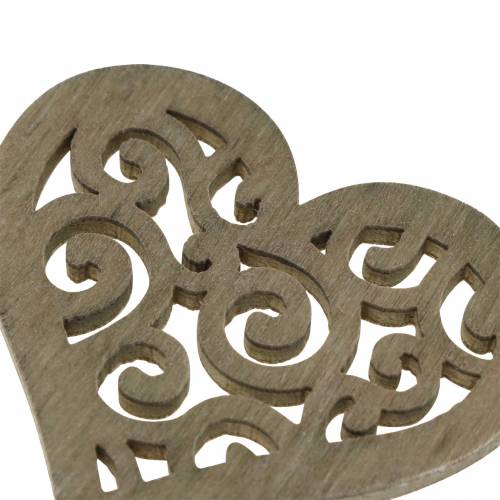 Floristik21 Tischdeko Herz Holz Weiß, Creme, Braun 4cm 72 St