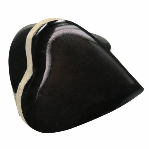 Floristik21 Herzen aus Mangoholz Glasiert Natur, Schwarz 4,3cm × 4,6cm 16 St