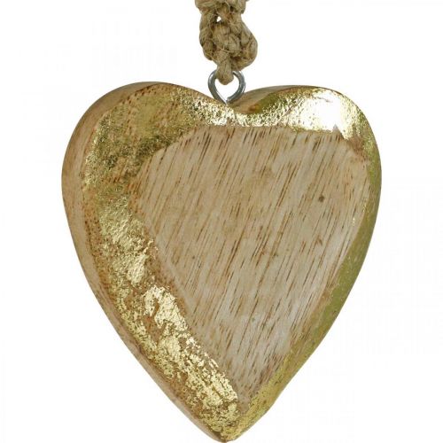 Herzen zum Hängen, Mangoholz, Holzdeko mit Gold-Effekt 8,5cm × 8cm 6St
