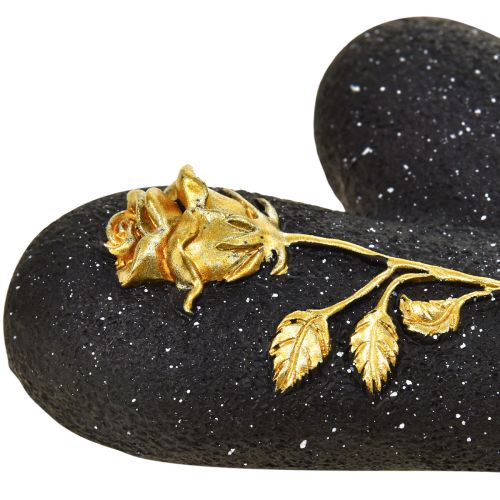 Herz mit Rose Schwarz Gold Grabschmuck 14×10×3cm 2St